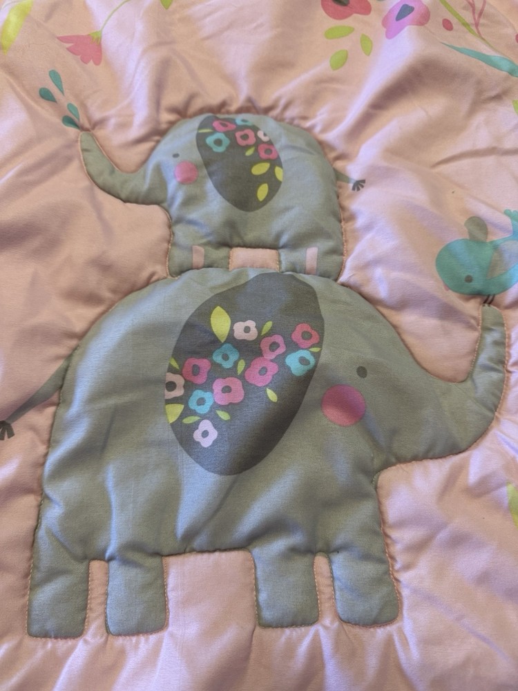 Cuddle Time Elephants Flowers Baby Comforter Blanket