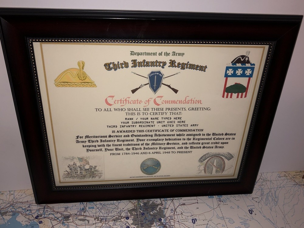 3RD INFANTRY REGIMENT / COMMEMORATIVE - CERTIFICATE OF COMMENDATION