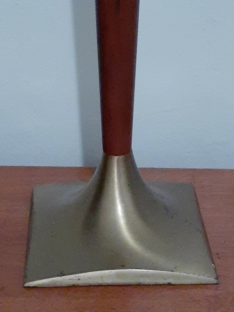MID CENTURY MODERN WALNUT & BRASS TABLE LAMP 1960 RETRO LIGHT