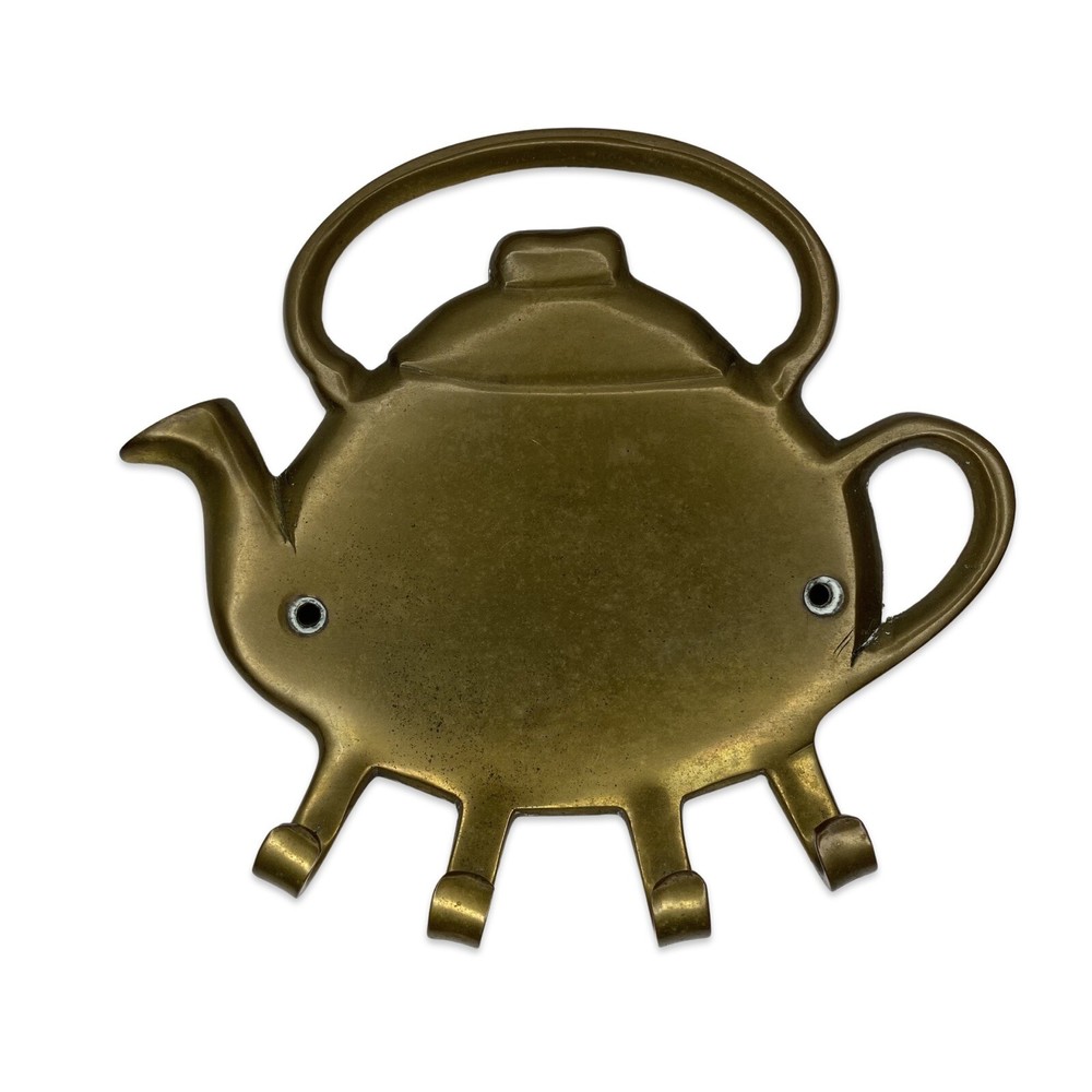 Vintage Solid Brass Four Hook Teapot Key Rack/Utensil Hooks Fine Quality