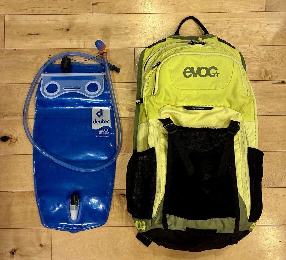 Evoc Stage 12L Hydration Backpack Yellow With Deuter Bladder Cycling !