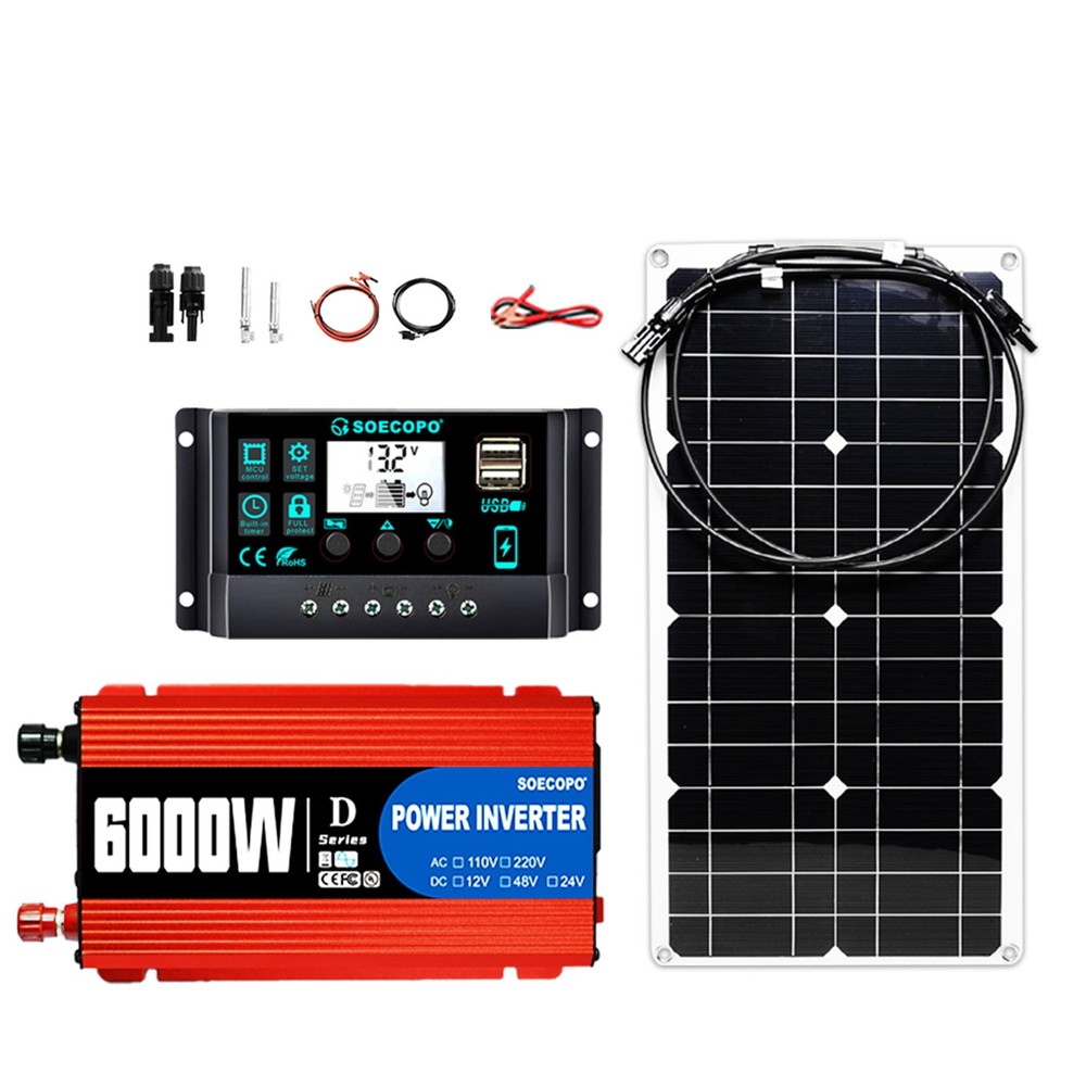 SOECOPO 6000W Solar System Kit,100A Controller, 12V DC to 110V/220V