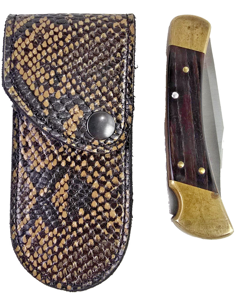 Buck 110 Leather Knife Sheath Fire Brown Faux PYTHON SNAKE LEATHER Handmade New