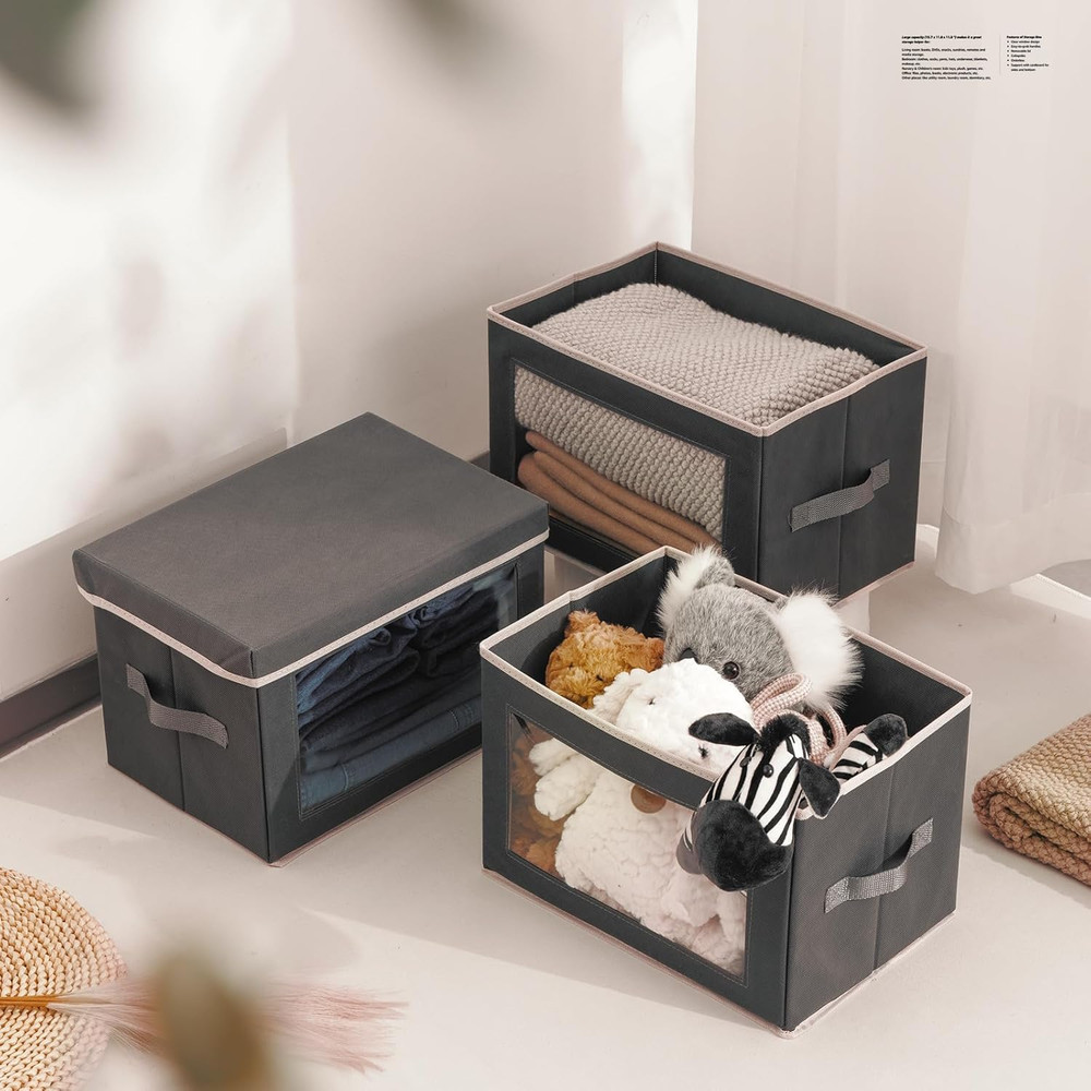 Storage Bins with Lids - Fabric Storage Boxes with Lids, Collapsible Storage Bin