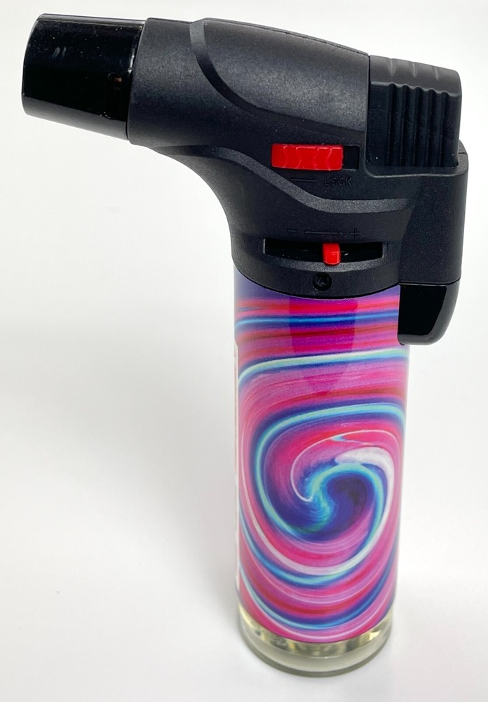 12 Pack Jumbo 4" Single Jet Flame Torch Gun Lighter Refillable Lockable Swirl