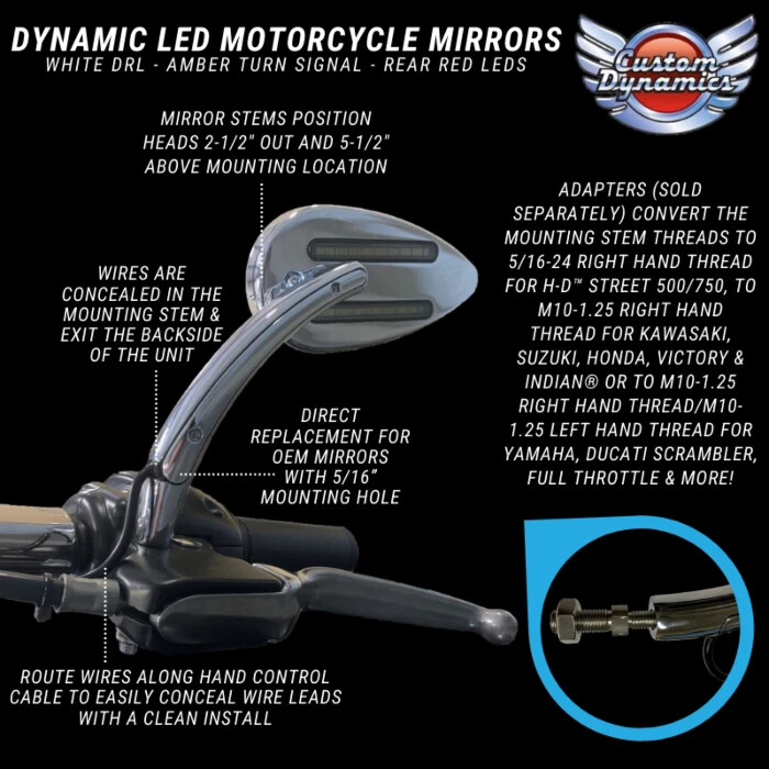 Custom Dynamics Amber/White/Red LED Mirrors - Chrome