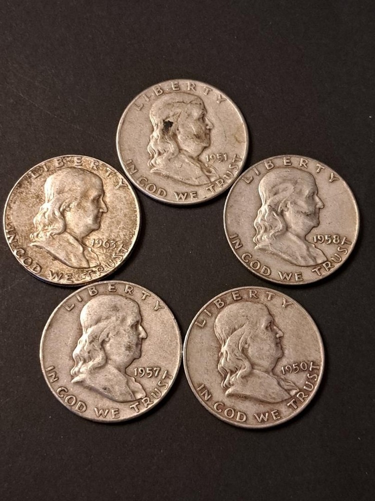 Lot (5) Franklin Half Dollar Coins
