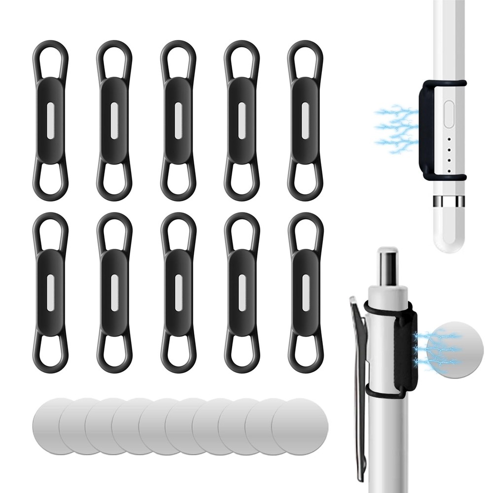 DGMDGS 10 Pack Magnetic Pen Holder for Refrigerator, Adjustable Black