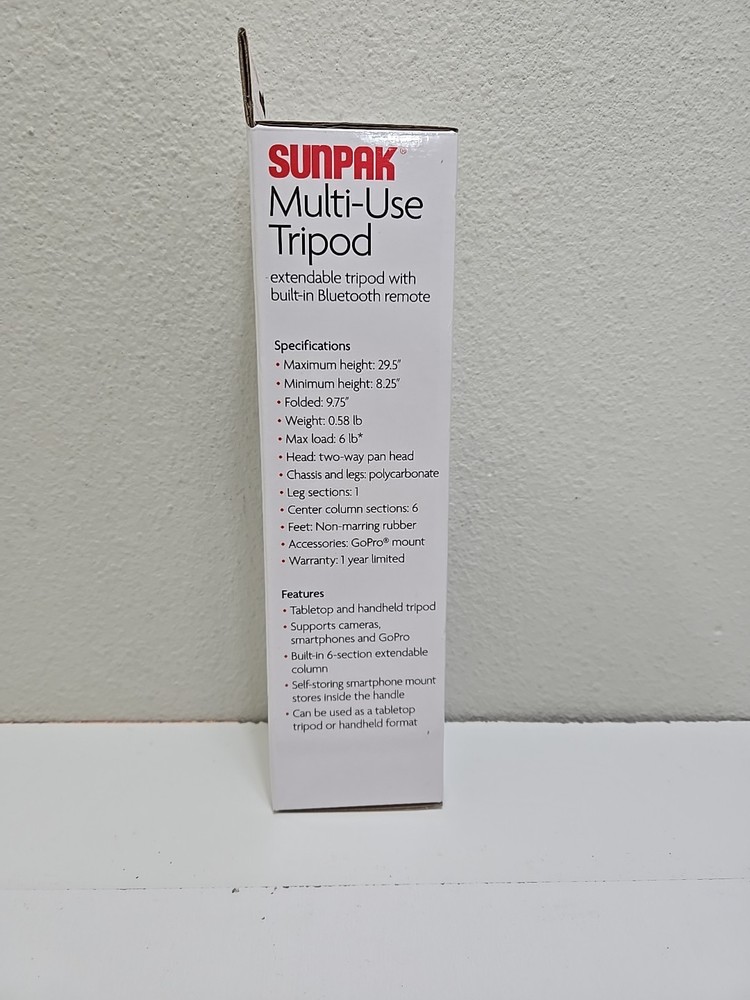 Sunpak - Multi-Use 29.5-Inches Tripod W/ Built-in Bluetooth Remote IOS & Android
