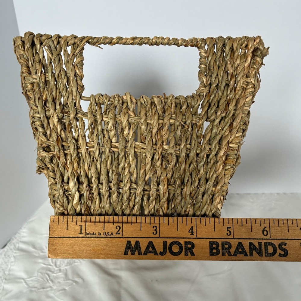 Seagrass Storage Basket Natural Tan Woven Rectangular Bin Handle Coastal Rustic