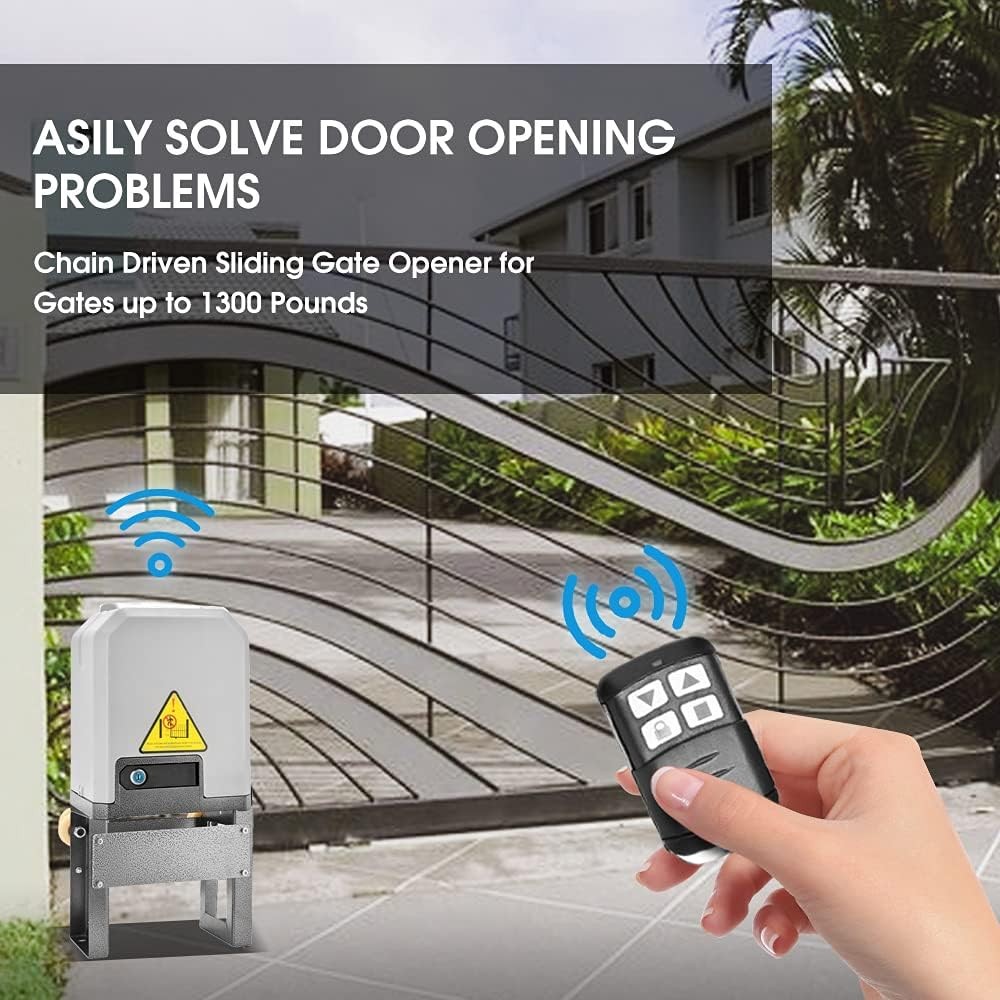 JIELI JY7 Automatic Sliding Gate Opener with 4 Remote Controls, Gate Operator...