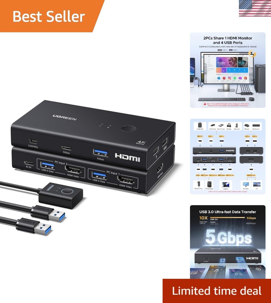 User-Friendly KVM Switch for 2 Computers: 4K HDMI & Instant USB Connectivity