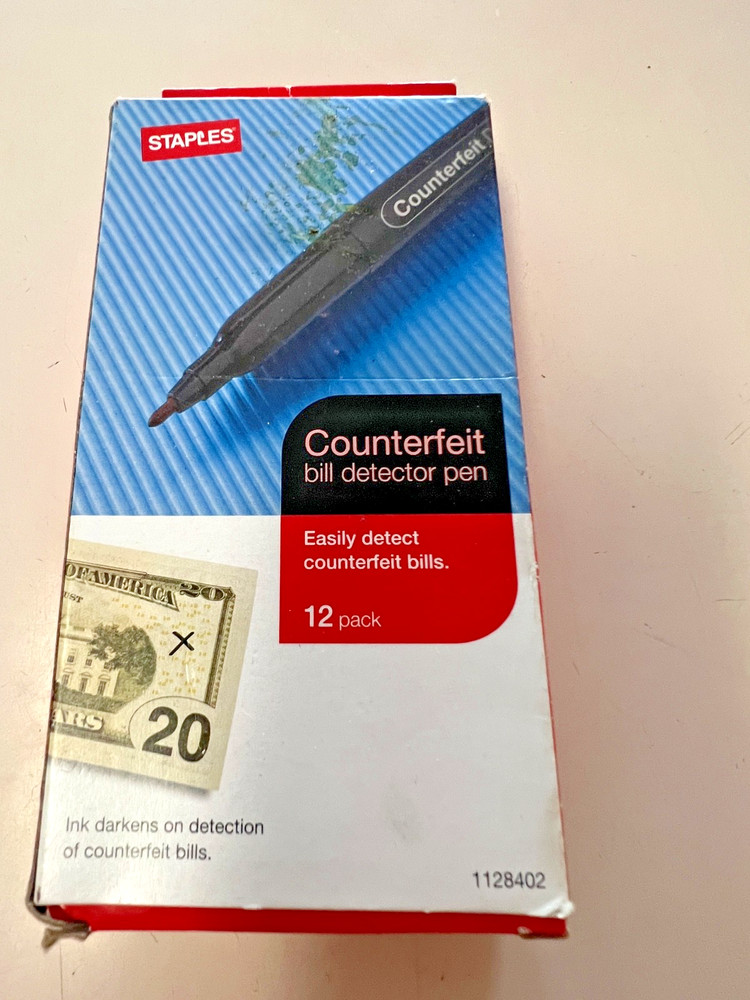 Staples Counterfeit bill detector pens, 12 count, NIB