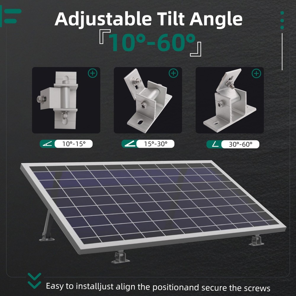 4 Pack Adjustable Solar Panel Tilt Mount Bracket Base, Tilt Angle 10°-60° Fla...