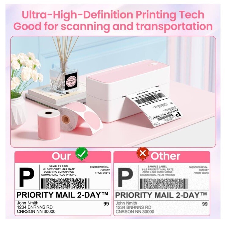 Logistics Label Printer PM-241-BT Pink White NEW Bluetooth