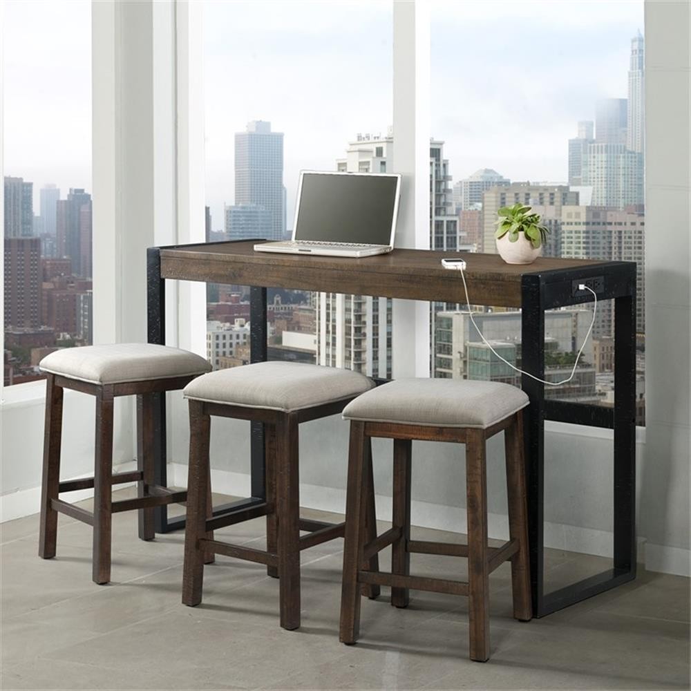 Pemberly Row Contemporary Multipurpose Bar Table Set in Walnut
