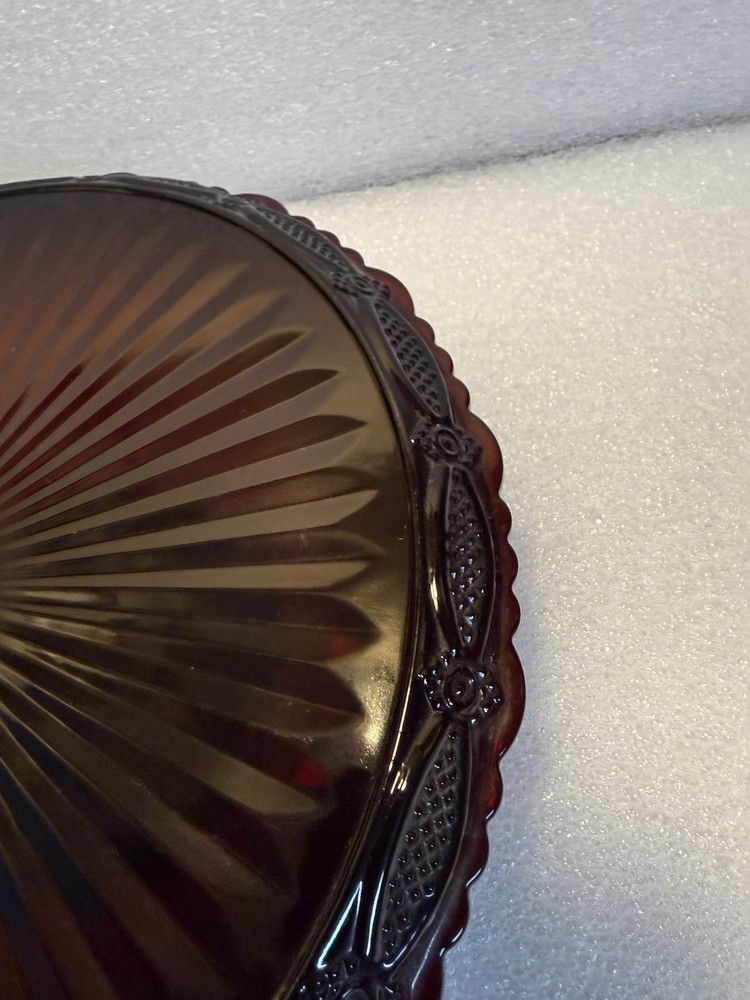 Vintage Avon 1876 Cape Cod Ruby Red Glass Pedestal Cake Stand EUC