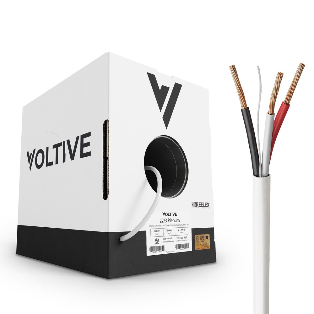 Voltive 22/3 Low Voltage Wire, Plenum CL3P, White, 1000ft