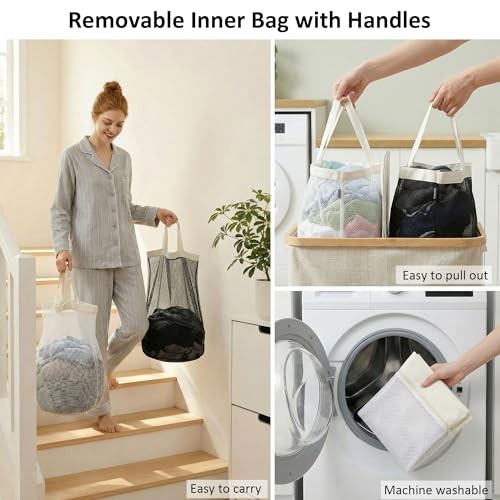 Laundry Hamper with Lid, Double Laundry Hamper with 2 140L Dual Beige