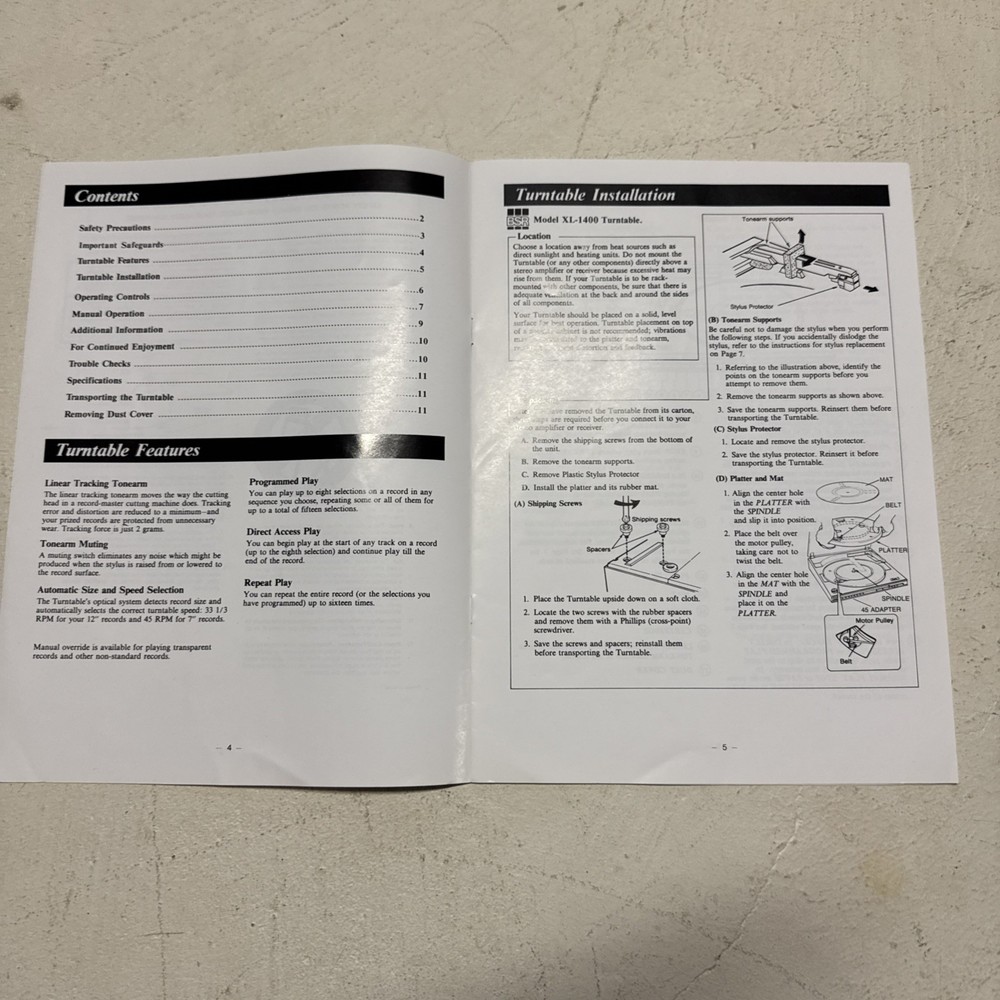 BSR Turntable XL-1400 - Instruction Manual ONLY