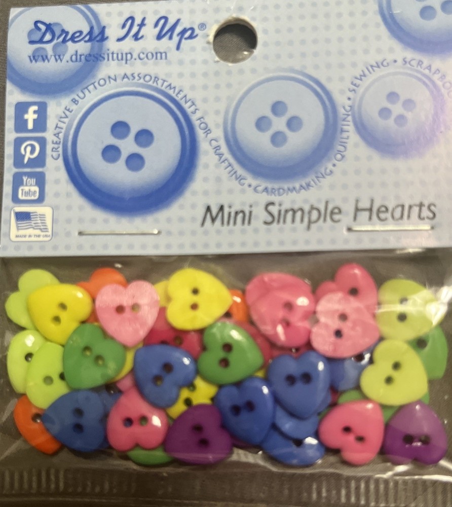 Mini Simple Hearts package of buttons