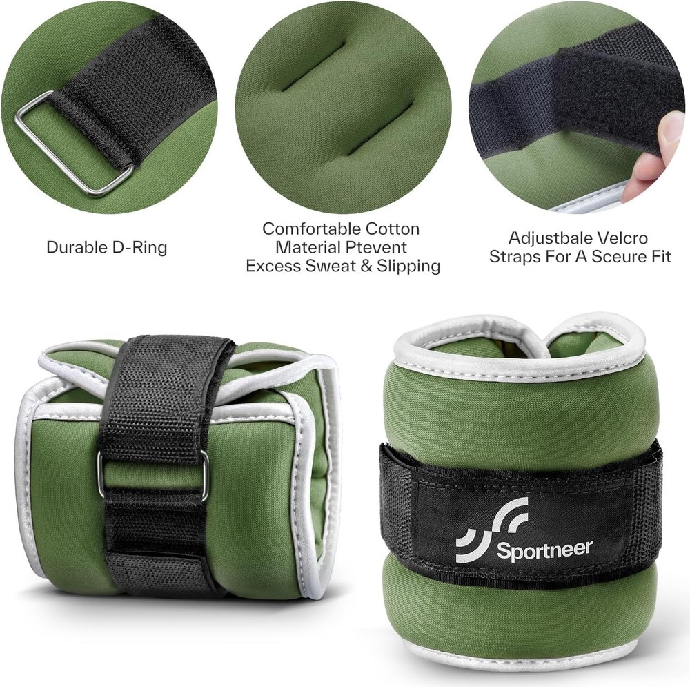 Durable Mercerized Cotton Ankle & Wrist Weights with Reflective Strips, 1-10 LBS