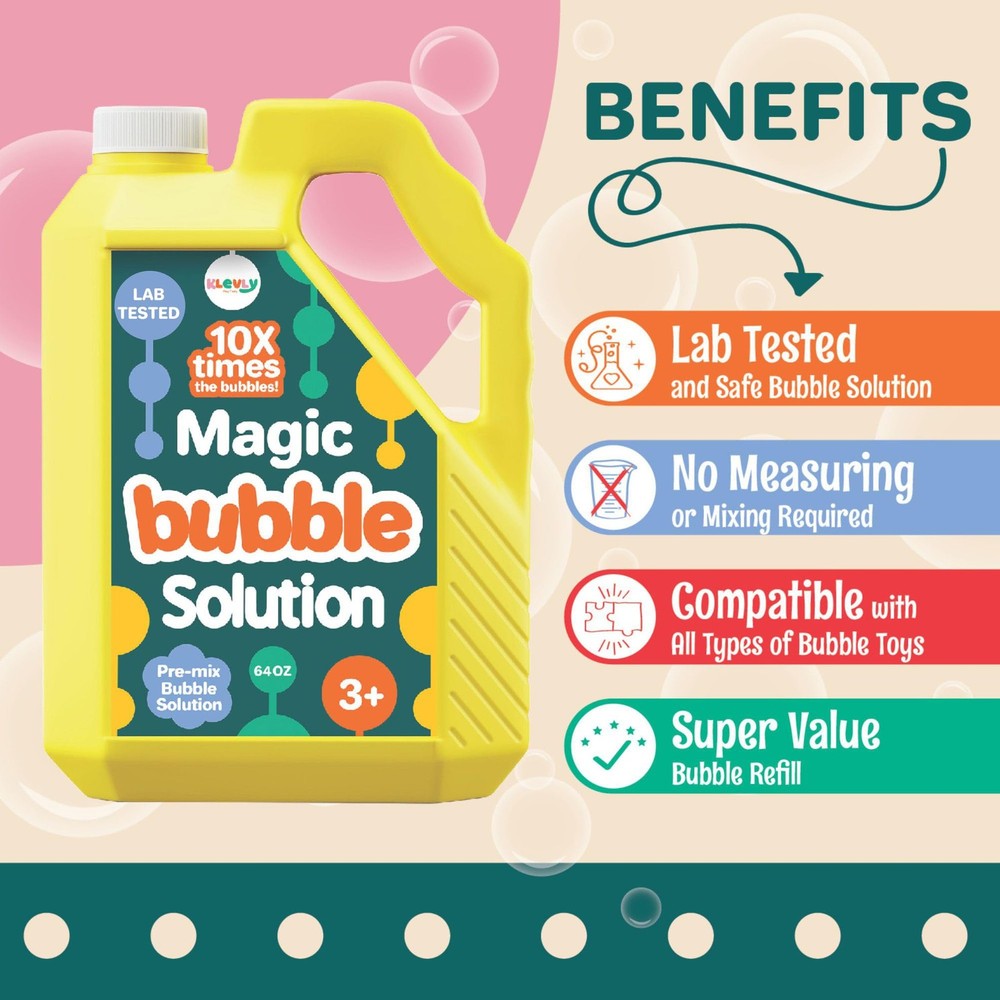 64 oz Iridescent Bubble Solution Refill | Non-Toxic Pre-Mix Bubble Refill Soluti