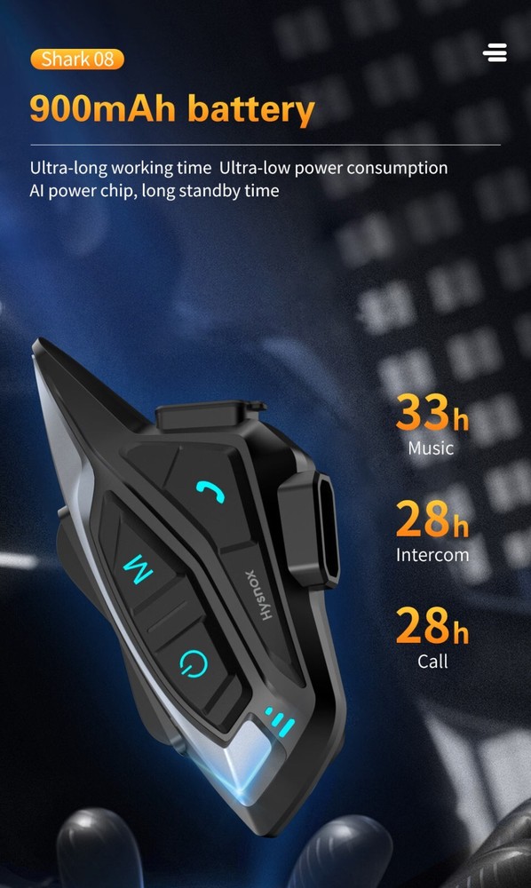Hysnox Motorcycle Helmet Bluetooth Headset Shark-08