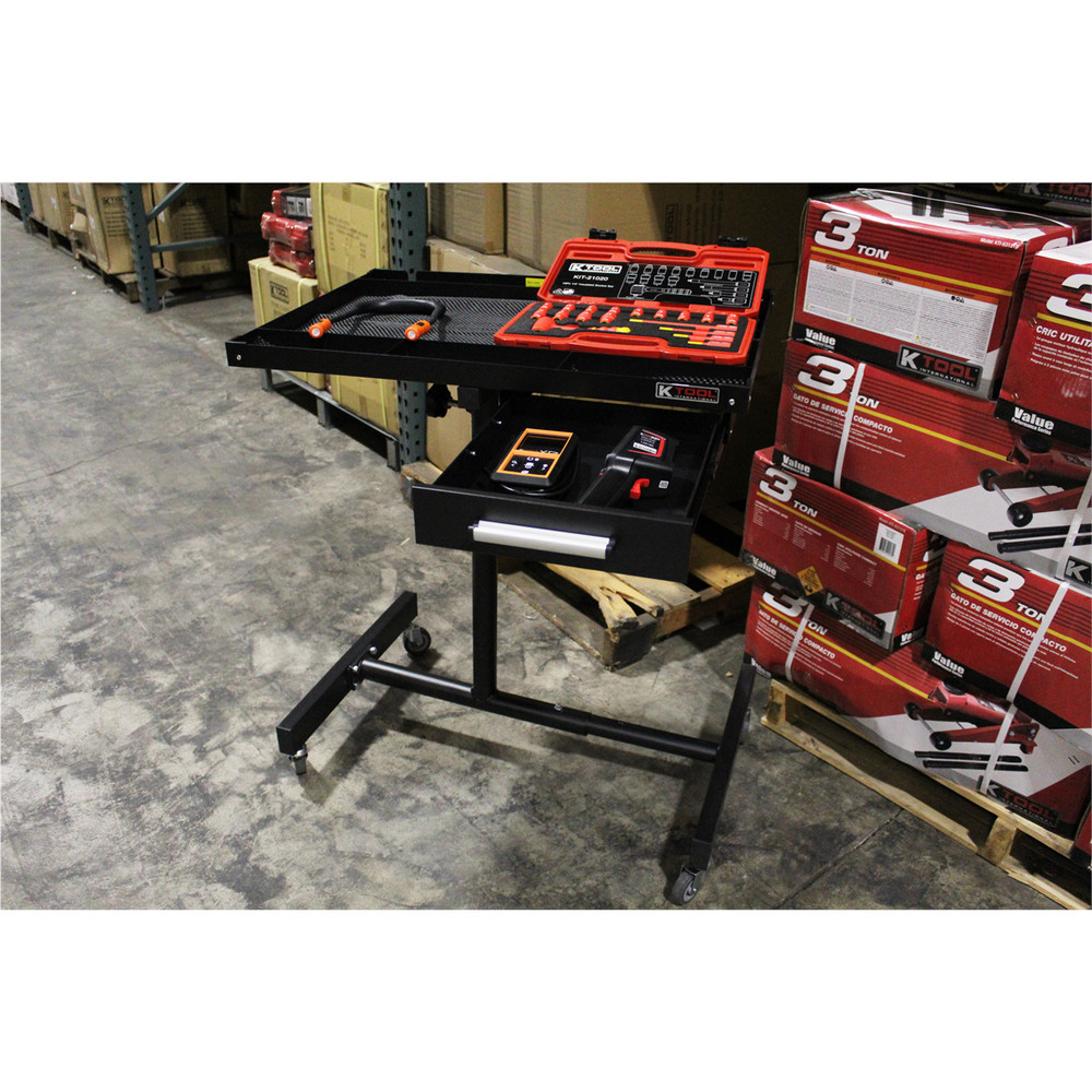 K Tool 75107 Adjustable Worktable with Drawer, 200 lb Capacity, Steel, Portable