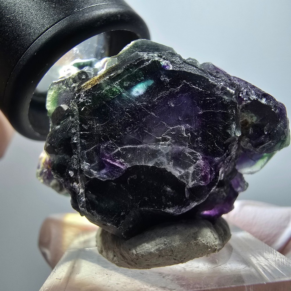 Phantom Fluorite Cube, hexagonal specimen, green purple blue Okorusu, Namibia