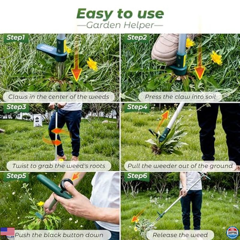 Stand Up Weed Puller Tool, Long Handle 3 Claws Dandelion Root Remover, 1 Pack