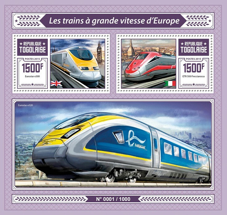 2015 TOGO MNH. TRAINS  Y&T Code: 1073. Michel Code: 7145-7156 / Bl.1243