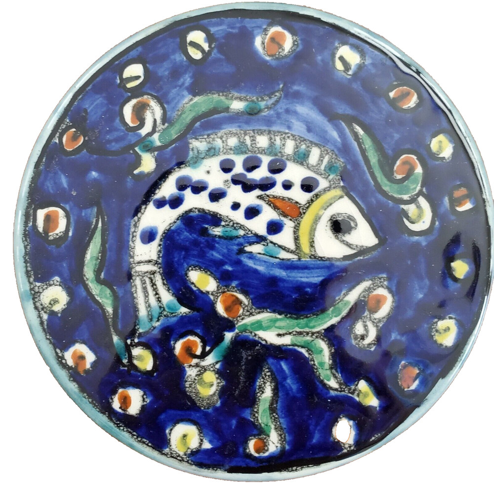 Jerusalem Hand Painted Ceramic Round Wall Plate 4.5 inches with Wall Hanger VTG