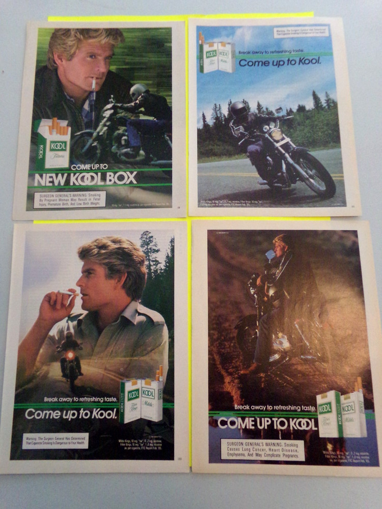 8  Kool Cigarette Ads Man On Motorcycle. 1 Dup