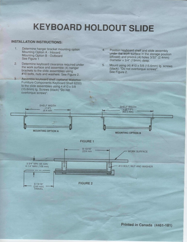 Keyboard Holdout Slide with molded plastic Keyboard tray