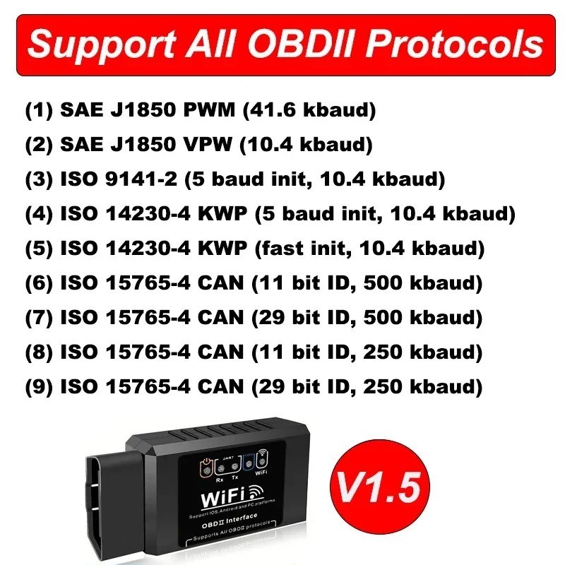 ELM327 WiFi OBD2 Code Reader V1.5 Car Diagnostic Tool Android iOS PC