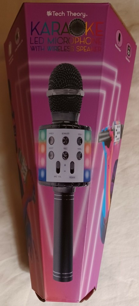Karaoke Microphone with speaker. USB charging, Bluetooth. With flashing lights.