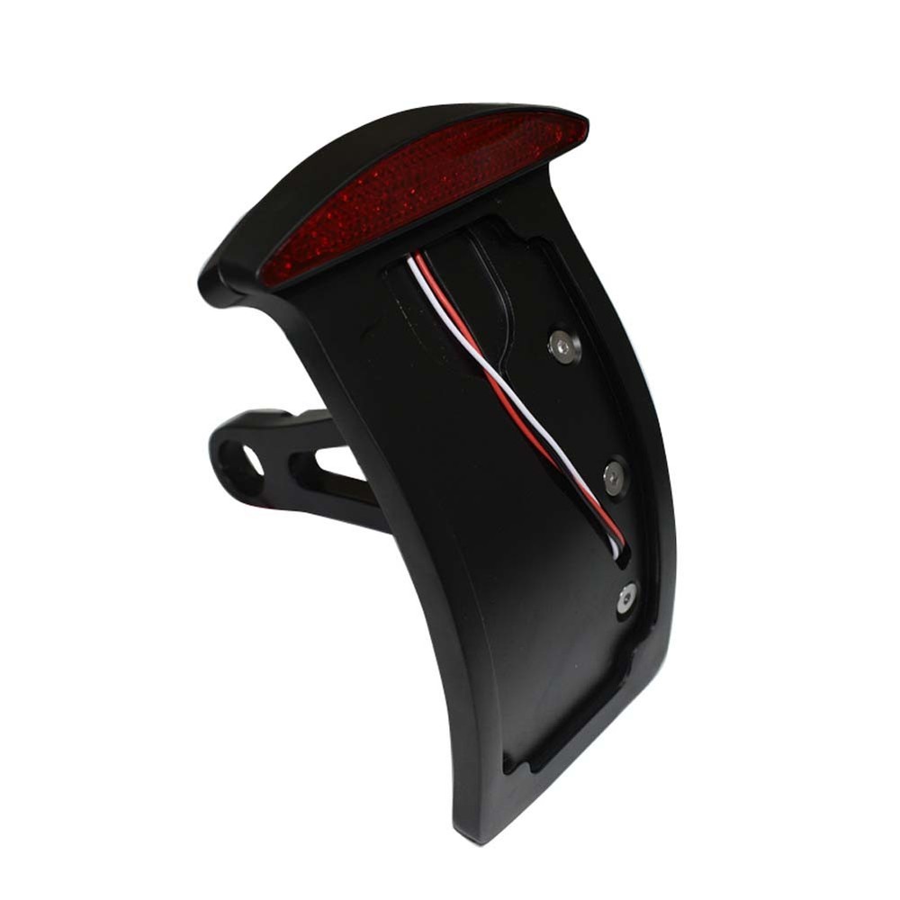 Motorcycle Curved Side Axle Mount License Plate Assembly LED Tail Light BLACK