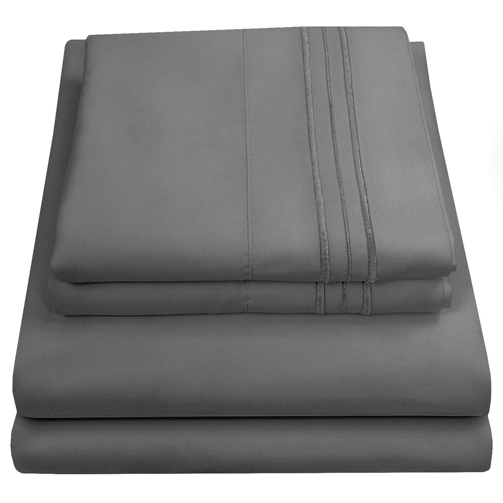 King Size Sheets - Breathable Luxury Bed with Full Elastic King, Gray