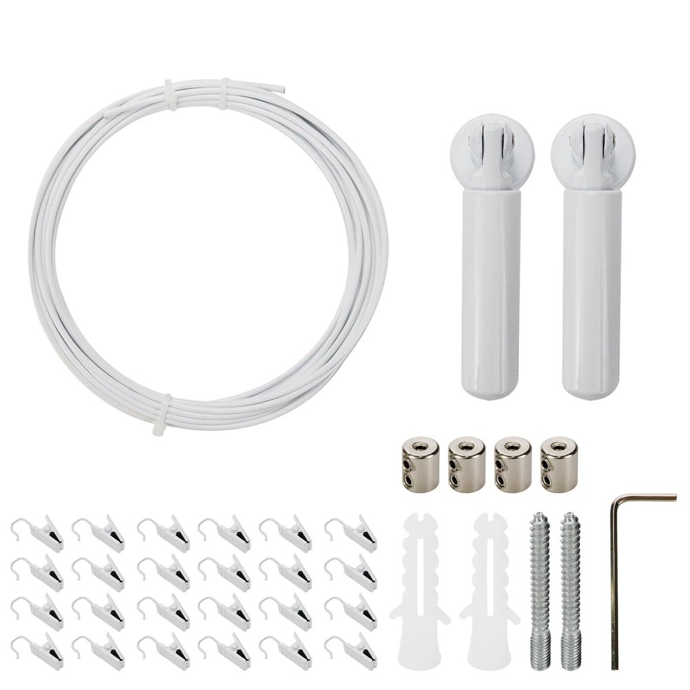 White Wall Mount Curtain Wire Rod Set