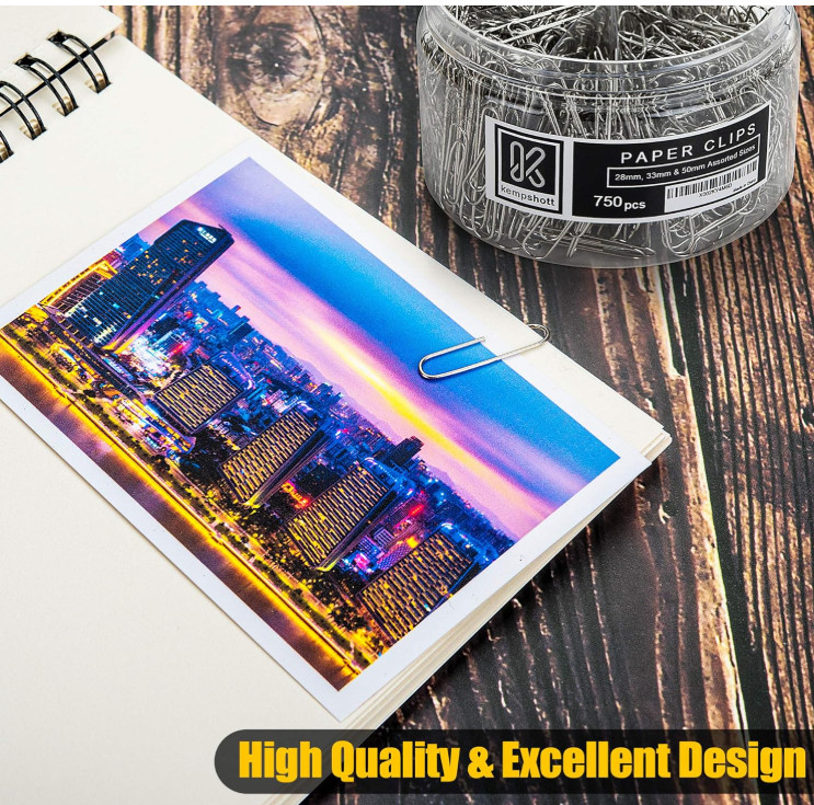 750 Paper Clips Assorted Sizes Small, Medium and Large Sizes, Silver