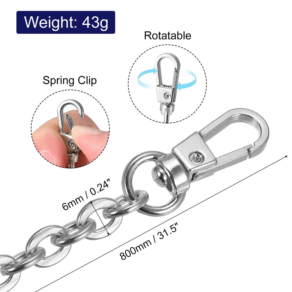 31"x0.24" Purse Chain Strap, Purse Handle Shoulder Replacement Strap(Silver)