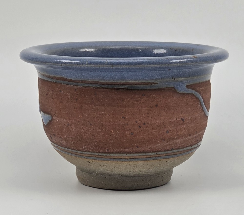 Stoneware Pottery Planter Pot Rustic Glossy Blue Raised Leaf Reddish Matte Small