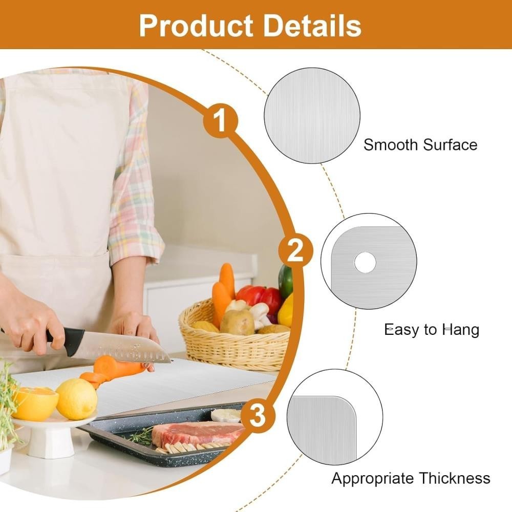 2 Pack Stainless Steel Titanium Cutting Board Double Sided Rust Proof Kitchen