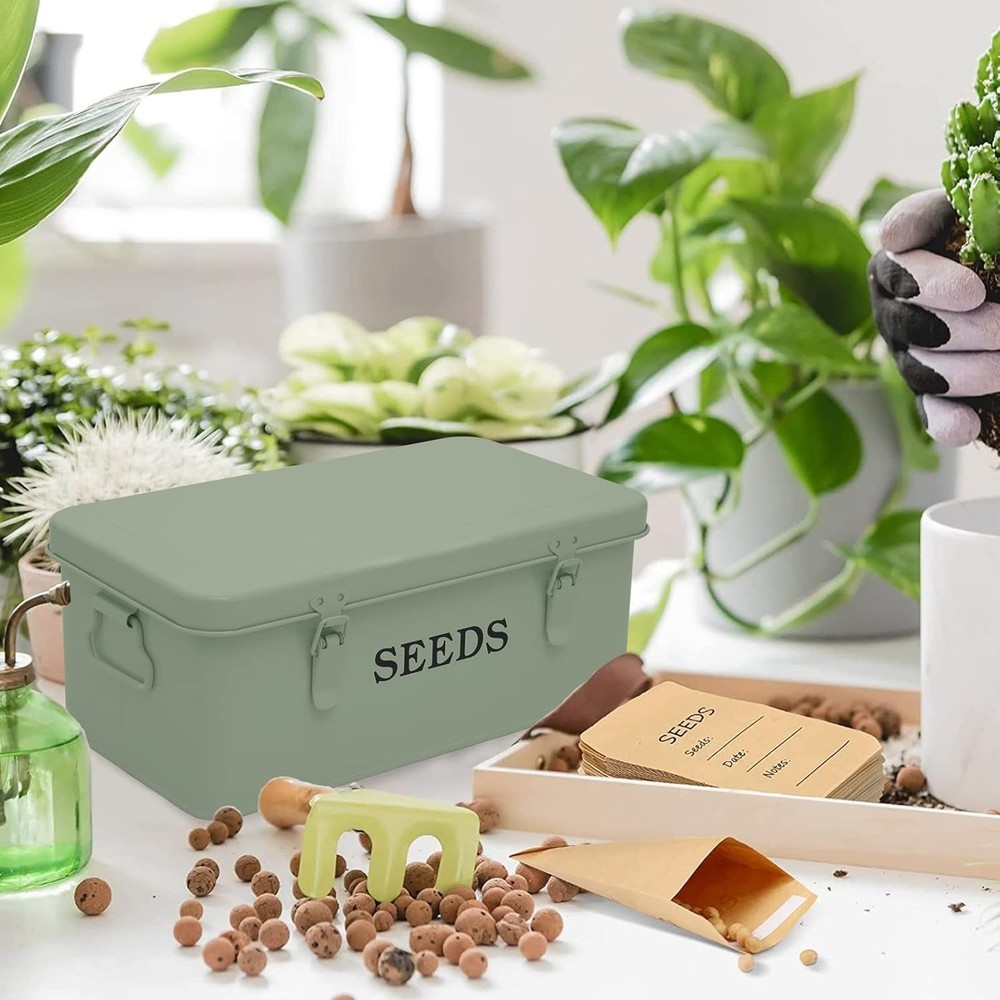 Durable Seed Container with Safety Locks & Easy-Clean Finish - Green