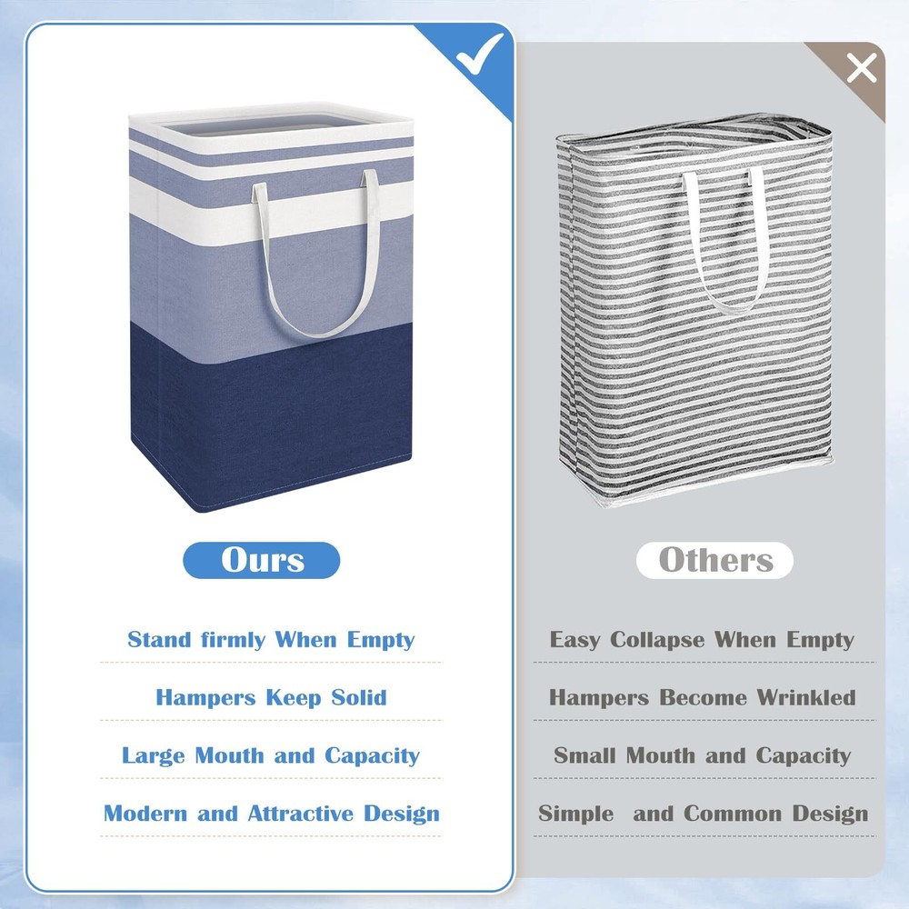 3-Pack Laundry Hampers Freestanding 88L Waterproof Baskets Gradient Blue