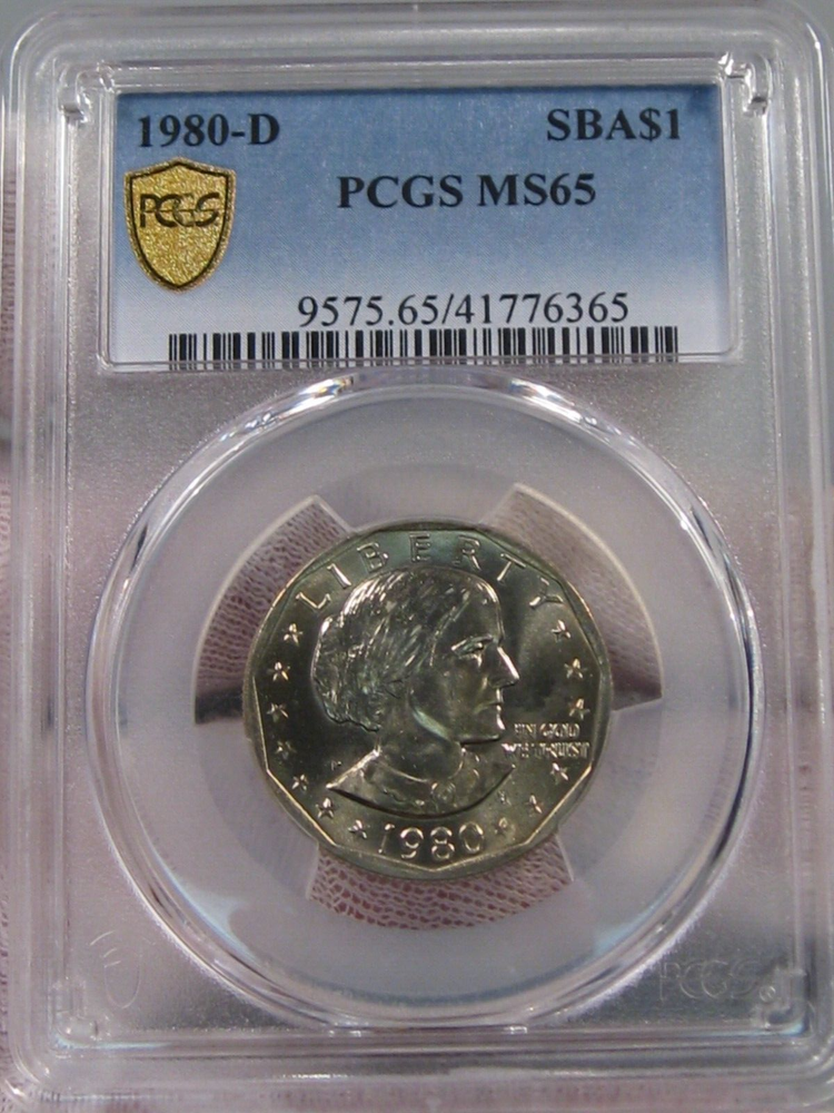 ERROR PCGS Holder: BU 1980-P Susan B Anthony Dollar MS65 (Marked D Mint).