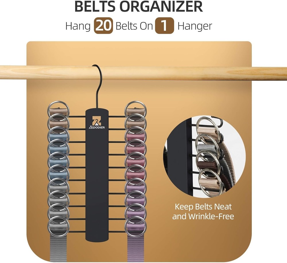 ZEDODIER 2 Pack Tie Hanger with 40 Hooks, Space Saving Necktie 2 Pack, Black