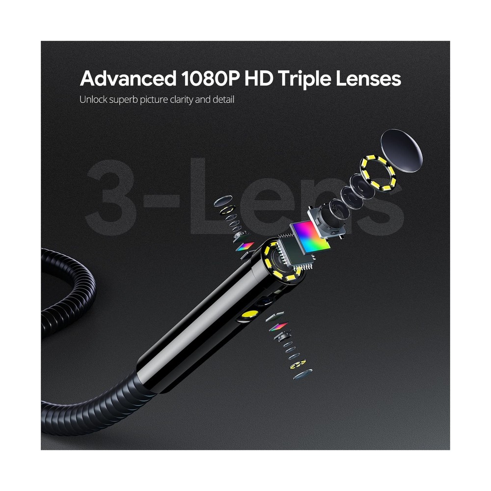 DEPSTECH 7'' IPS Screen Borescope, Triple Lens Endoscope Camera with Light, S...