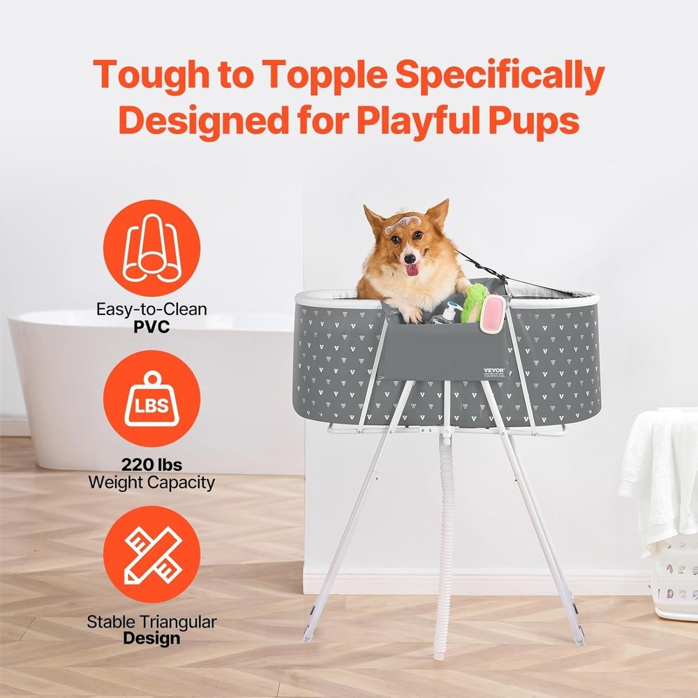 Foldable Pet Bath Tub for Small & Medium Dogs Cats Space-Saving Grey
